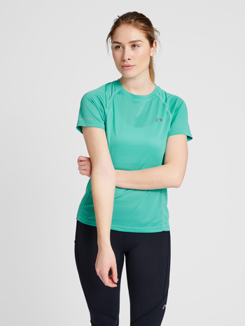 WOMEN RUNNING T-SHIRT S/S, BLUE TURQUOISE, model